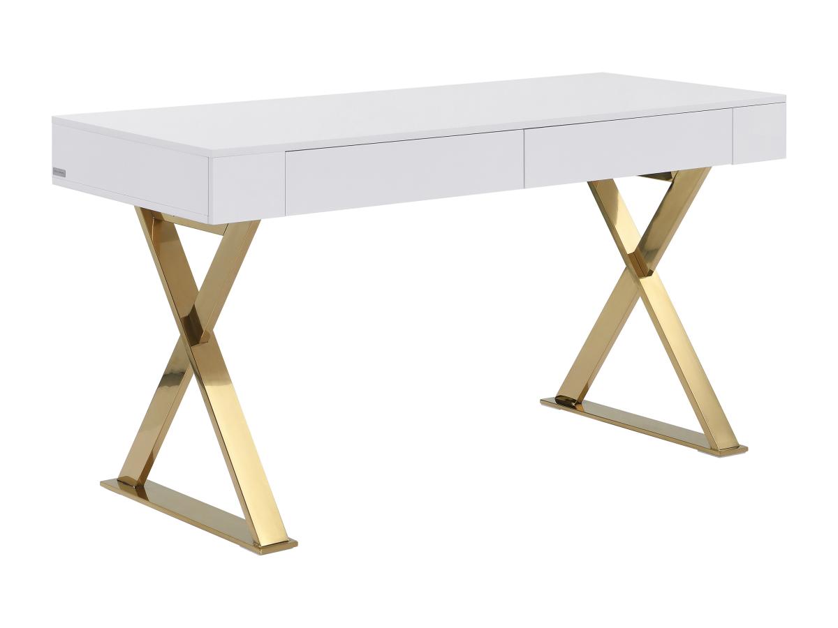 Schreibtisch mit 2 Schubladen - MDF lackiert & Metall - Weiß & Goldfarben - günstig online kaufen