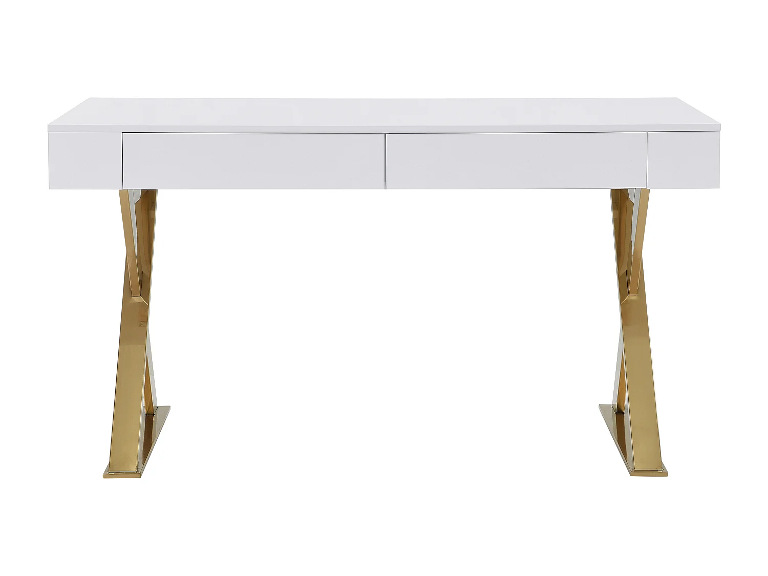 Bureau avec 2 tiroirs - MDF laqué et métal - Blanc et doré - PLEISA II de Pascal Morabito