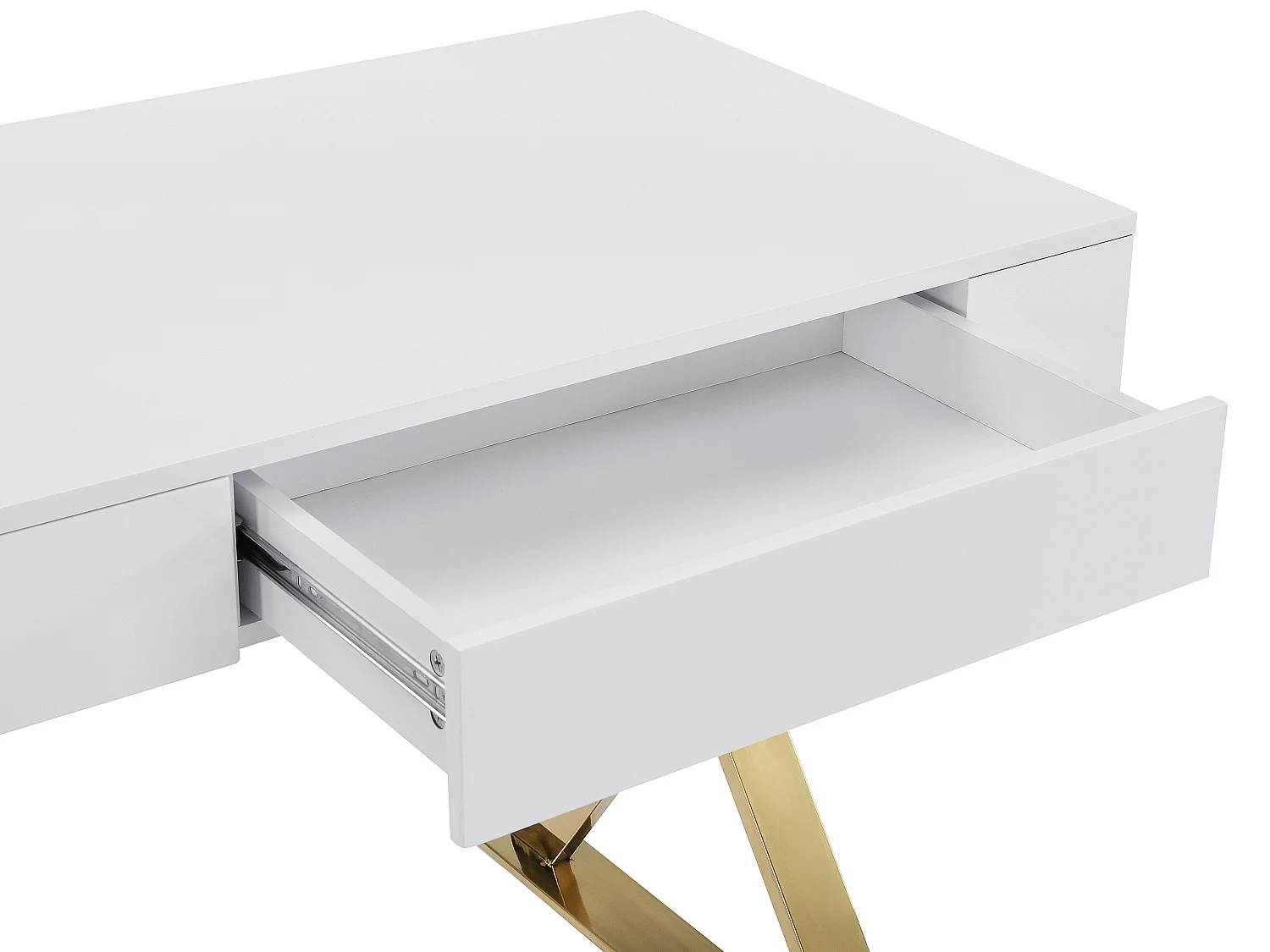 Bureau avec 2 tiroirs - MDF laqué et métal - Blanc et doré - PLEISA II de Pascal Morabito