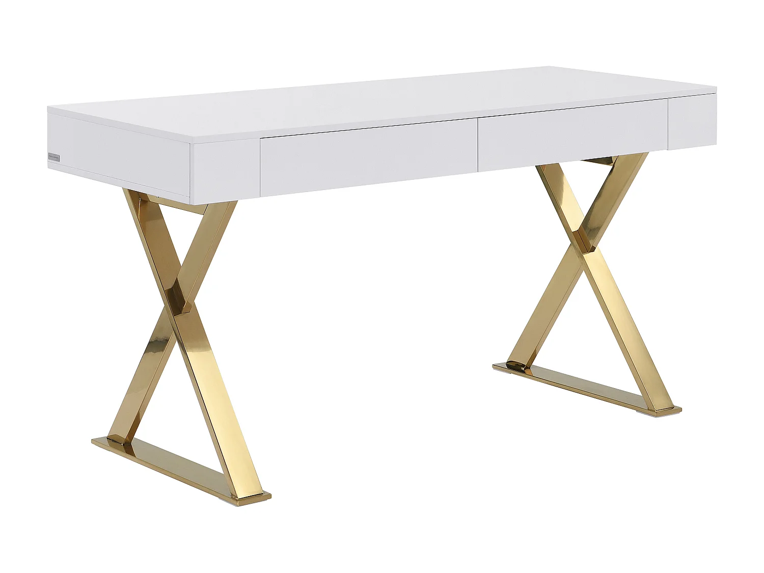 Bureau avec 2 tiroirs - MDF laqué et métal - Blanc et doré - PLEISA II de Pascal Morabito