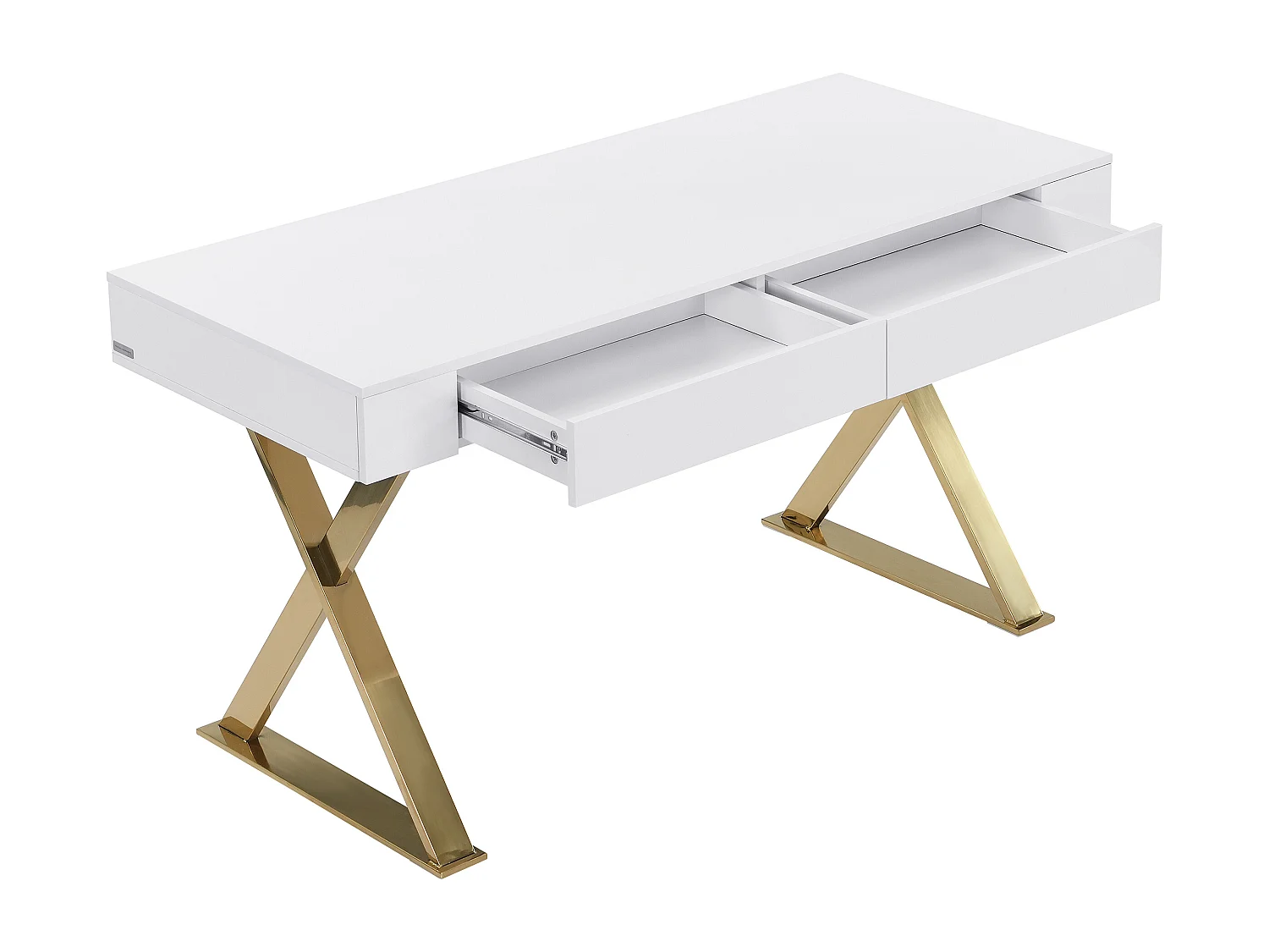 Bureau avec 2 tiroirs - MDF laqué et métal - Blanc et doré - PLEISA II de Pascal Morabito