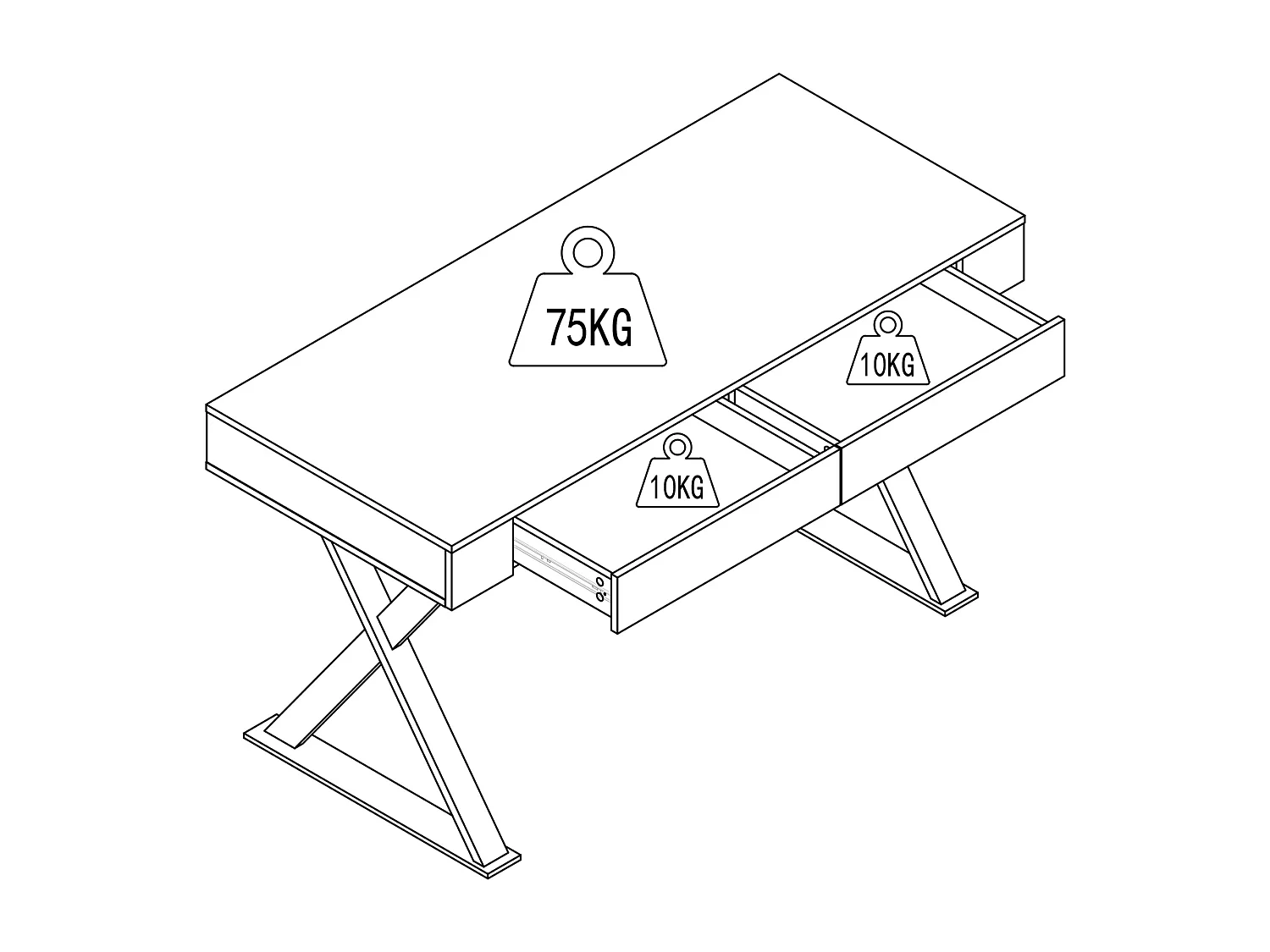 Bureau avec 2 tiroirs - MDF laqué et métal - Blanc et doré - PLEISA II de Pascal Morabito
