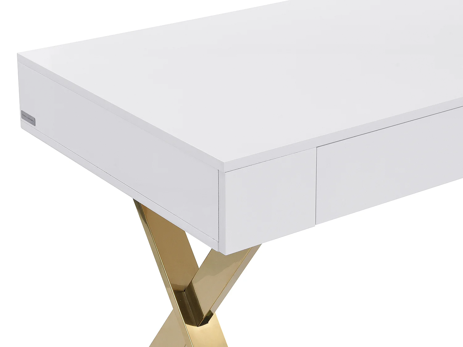 Skrivbord med 2 lådor - lackerad MDF och metall - Vit och guldfärgad - PLEISA II av Pascal Morabito