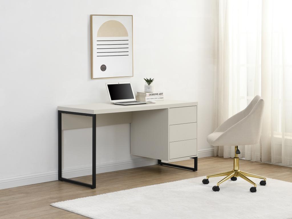 Schreibtisch mit 3 Schubladen - MDF & Metall - Beige & Schwarz - TIMFIA von günstig online kaufen
