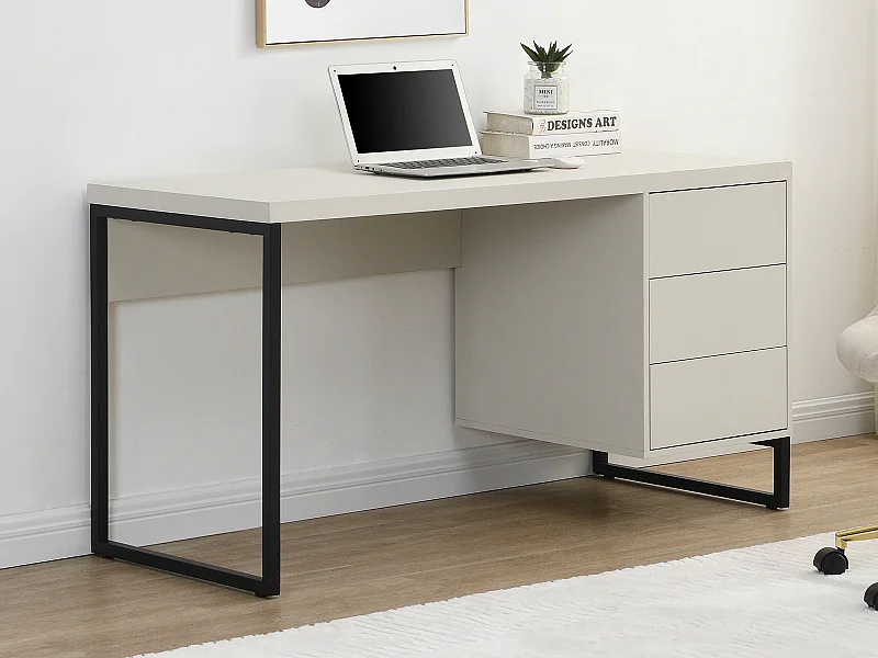 Bureau met 3 lades - Mdf en metaal - Beige en zwart - TIMFIA van Pascal Morabito