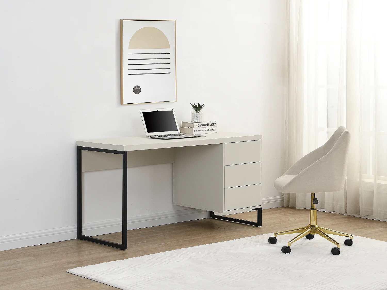 Schreibtisch mit 3 Schubladen - MDF & Metall - Beige & Schwarz - TIMFIA von Pascal Morabito