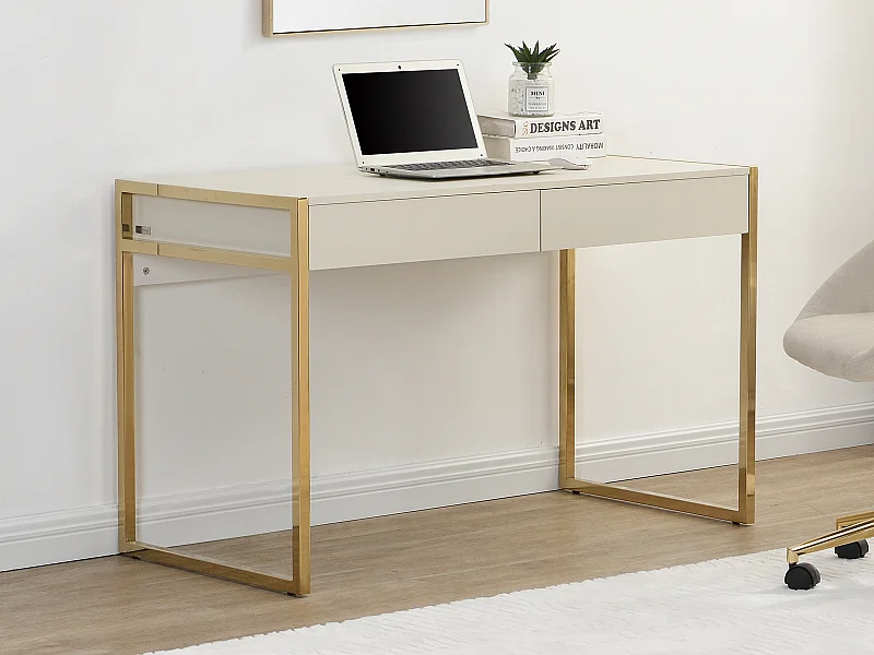 Biurko z 2 szufladami - MDF i metal - Beżowy i złoty - MASON marki Pascal Morabito