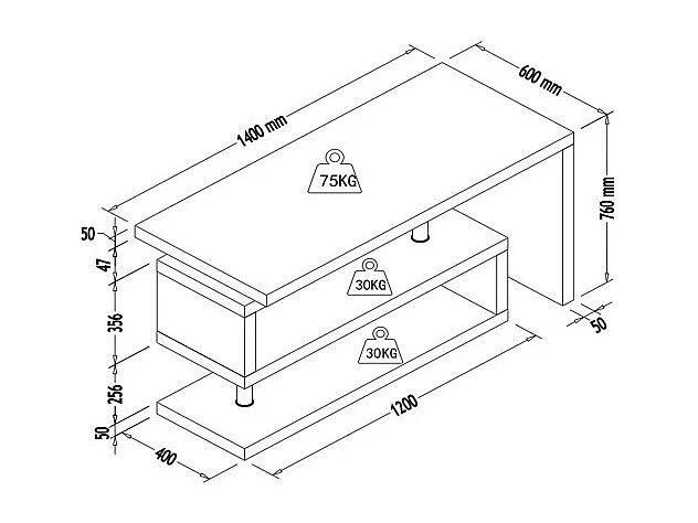 Bureau extensible avec plateau pivotant 360°- MDF laqué - Blanc et doré - NICEPHORE II
