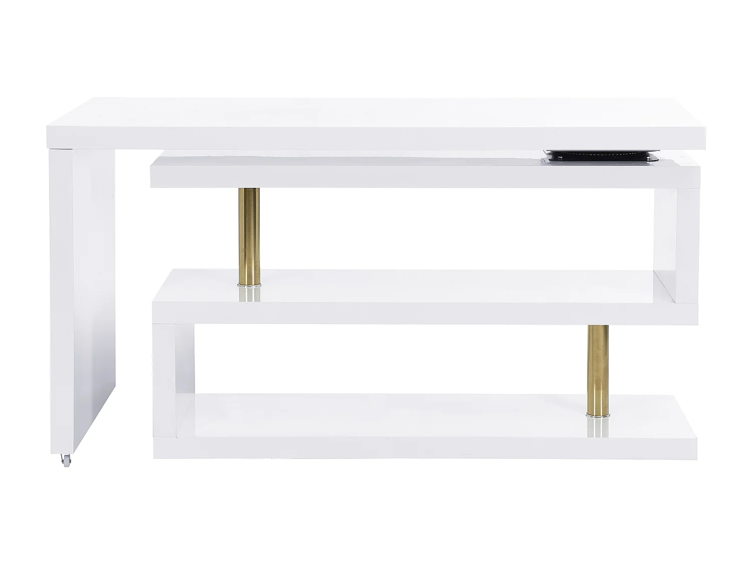 Utdragbart skrivbord med 360° svängbart bord - lackerad MDF - Vit och guld - NICEPHORE II