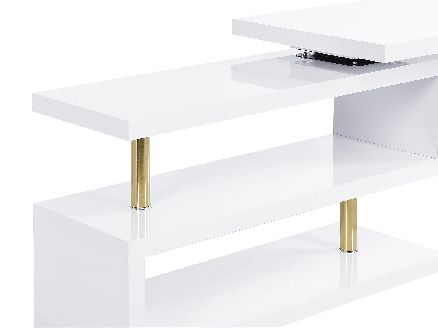 Utdragbart skrivbord med 360° svängbart bord - lackerad MDF - Vit och guld - NICEPHORE II