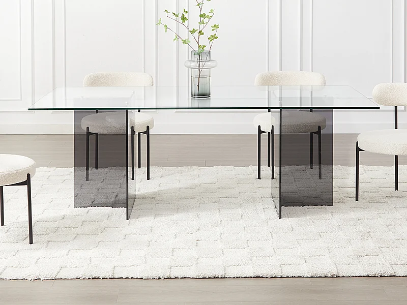 Table à manger 8 personnes en verre trempé - Transparent et anthracite - BYLENA