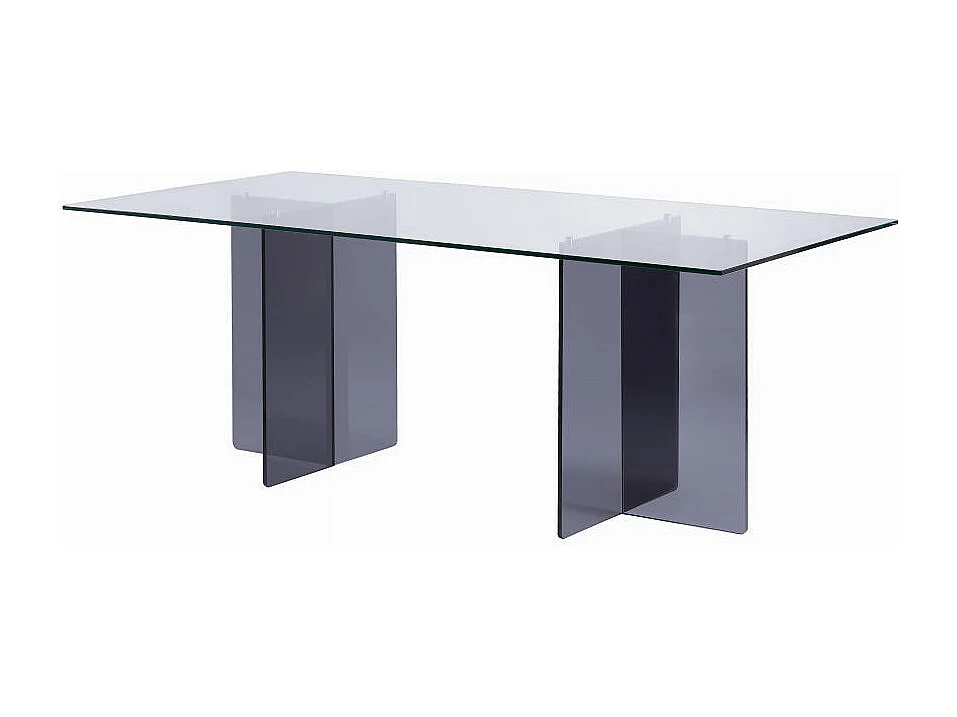 Table à manger 8 personnes en verre trempé - Transparent et anthracite - BYLENA