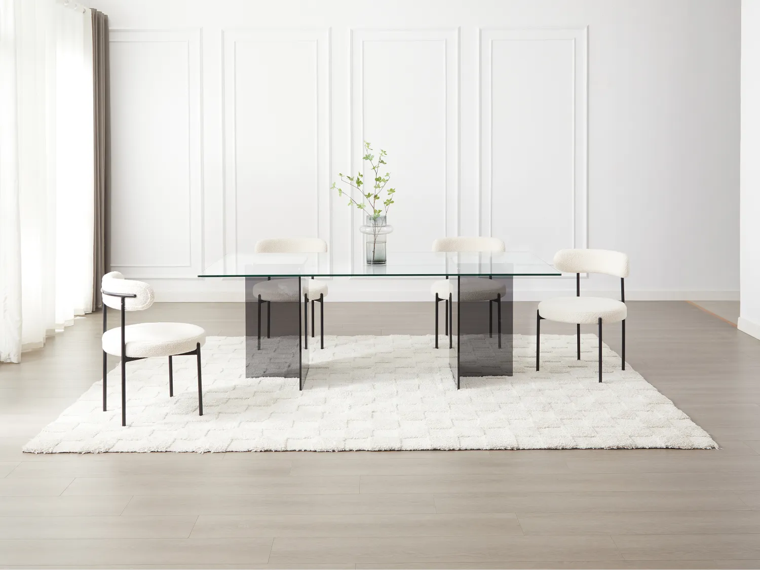 Mesa de comedor para 8 personas de vidrio templado - Transparente y antracita - BYLENA