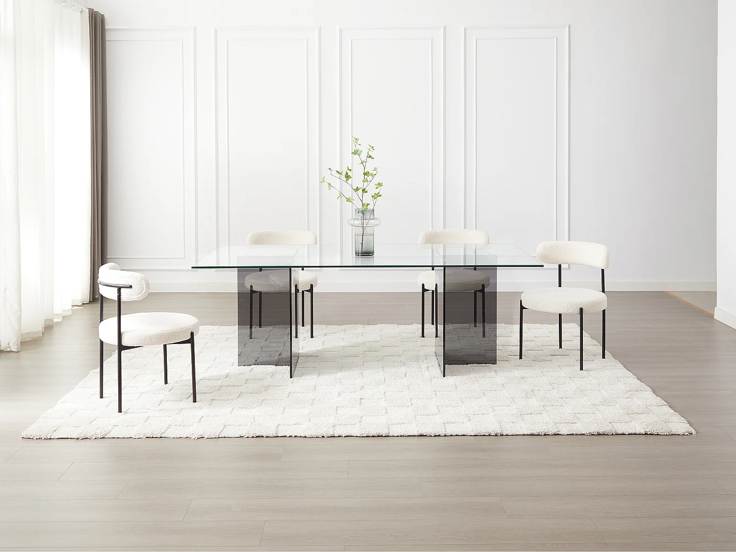 Table à manger 8 personnes en verre trempé - Transparent et anthracite - BYLENA