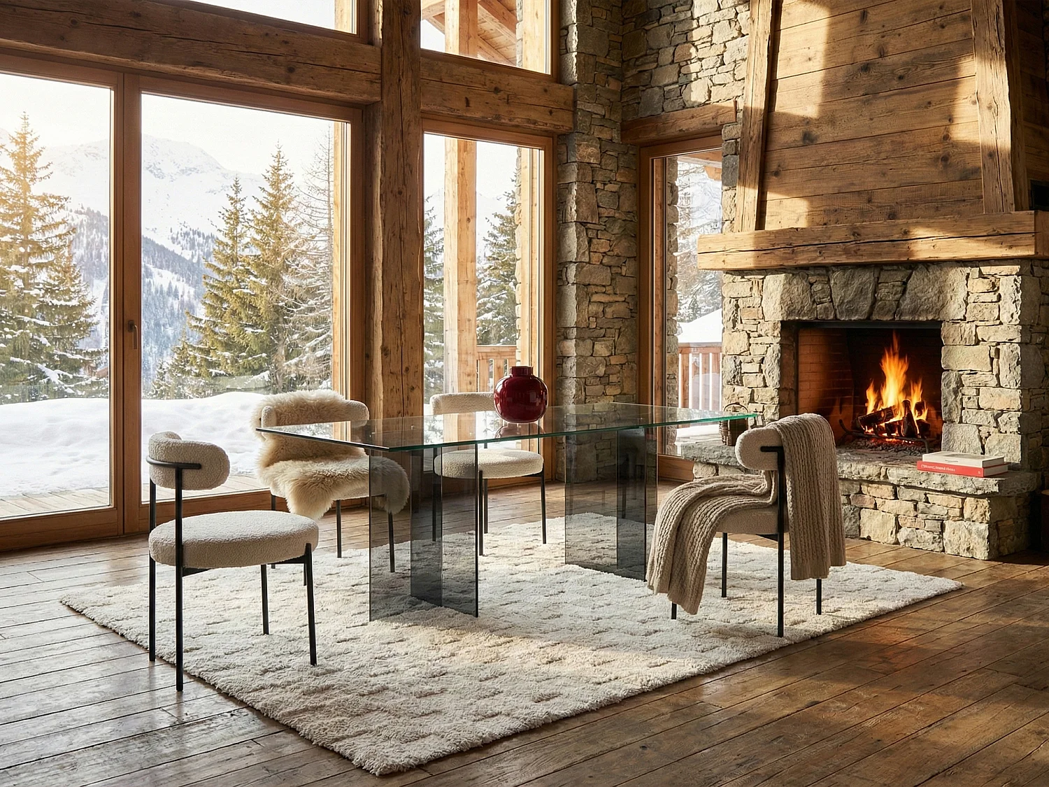 Table à manger 8 personnes en verre trempé - Transparent et anthracite - BYLENA