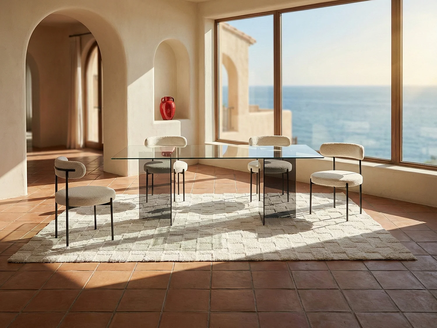 Table à manger 8 personnes en verre trempé - Transparent et anthracite - BYLENA