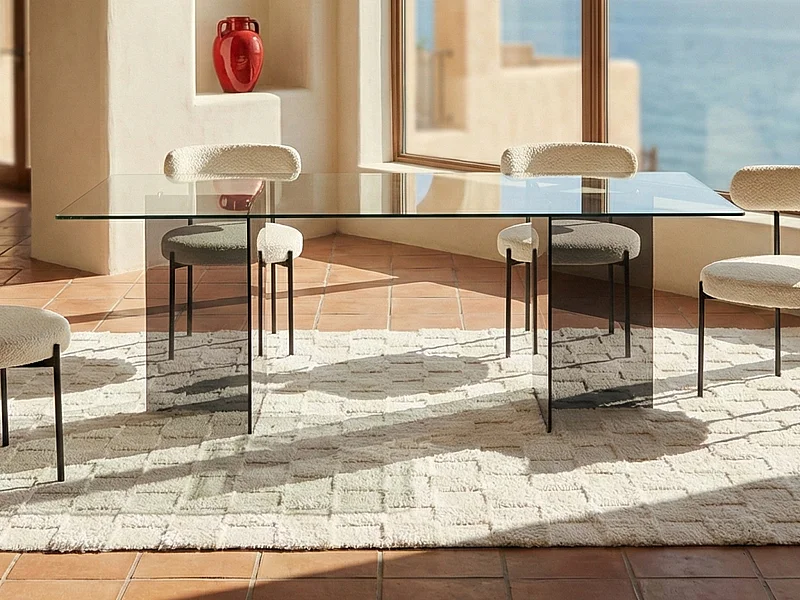 Table à manger 8 personnes en verre trempé - Transparent et anthracite - BYLENA