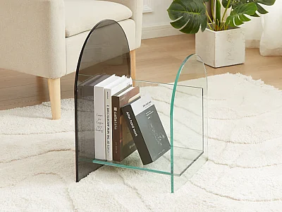 Magasinholder i hærdet glas - Transparent og grå - DUSILLA
