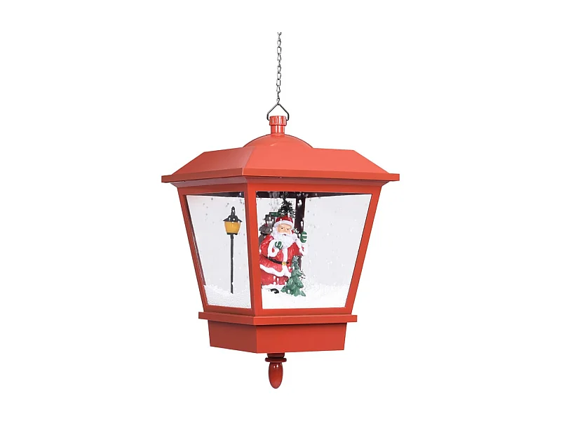 Kersthanglamp met LED-lamp en kerstman 27x27x45 cm rood