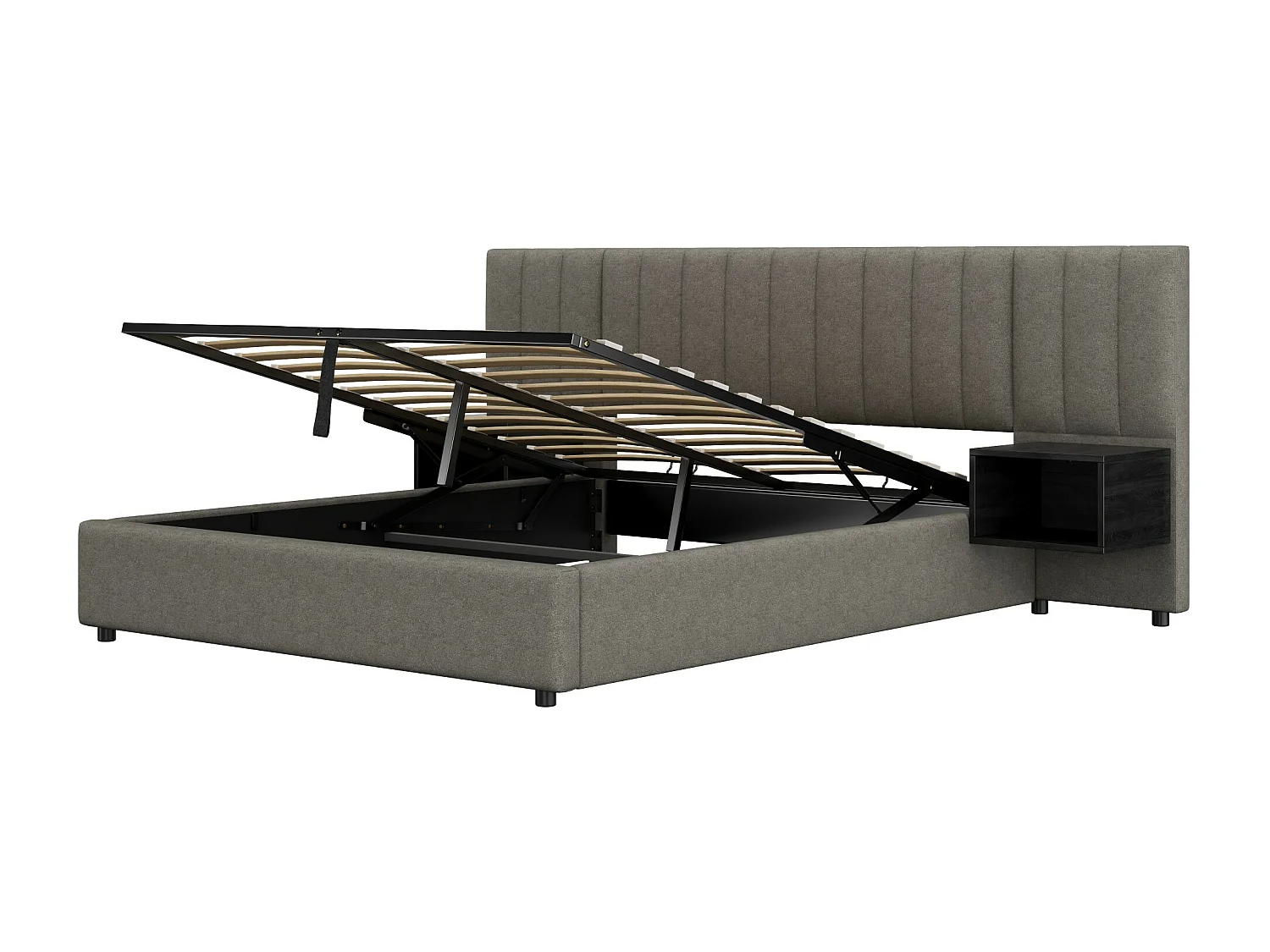 Opbergbed 160x200cm in linnenstof - met 2 nachtkastjes en lattenbodem - Grijs