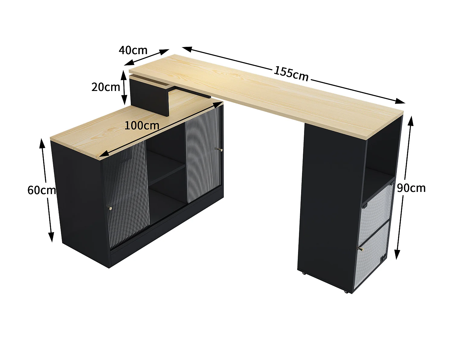 Meuble de bar pivotant et escamotable、Buffet multifonctionnel - grand espace de rangement - Noir