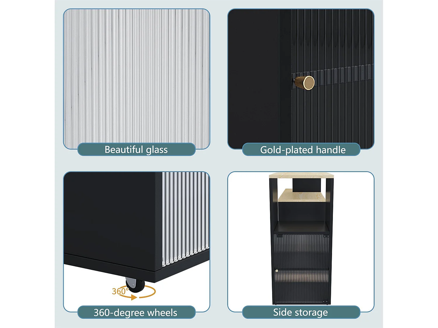 Meuble de bar pivotant et escamotable、Buffet multifonctionnel - grand espace de rangement - Noir