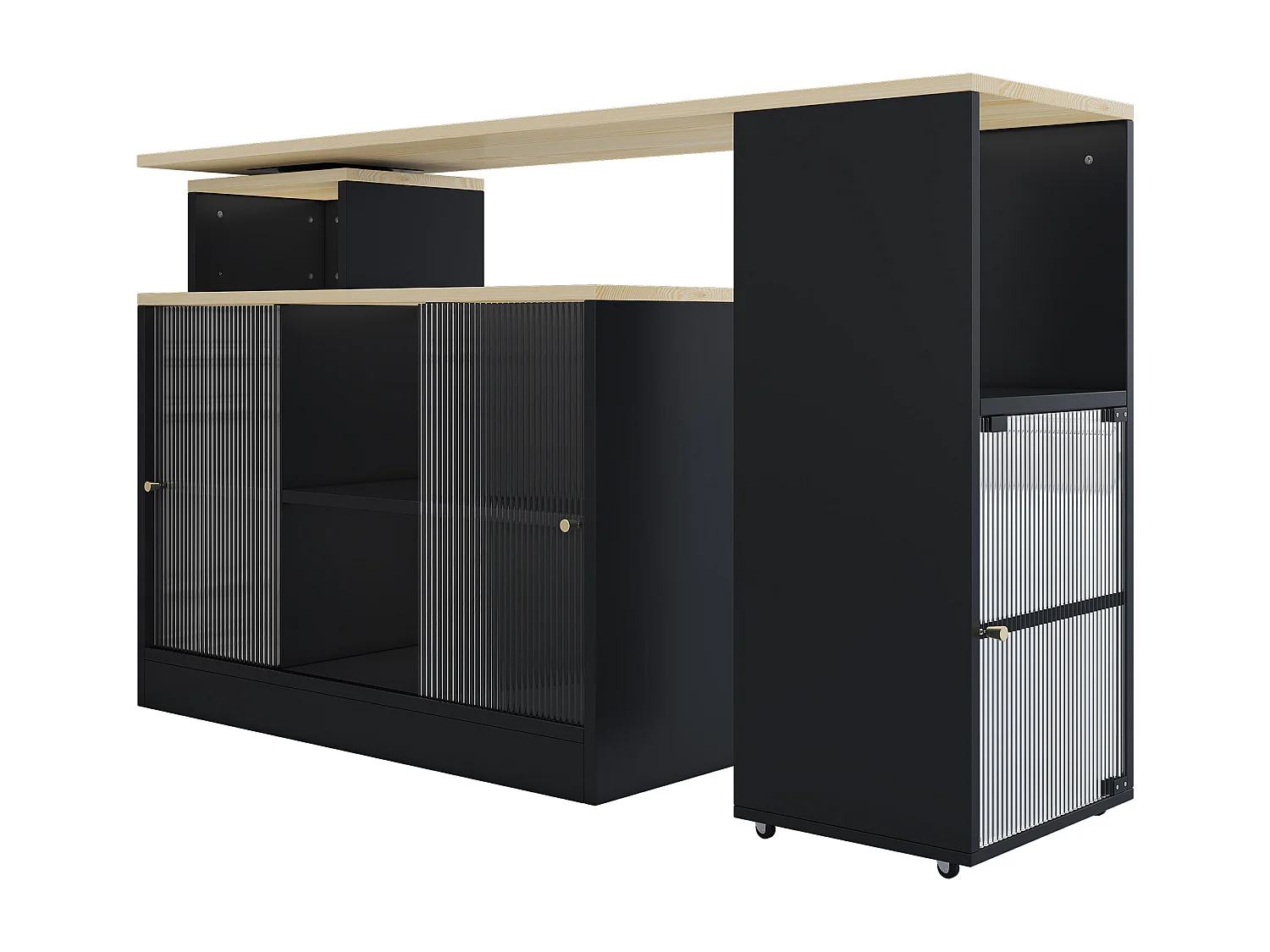 Meuble de bar pivotant et escamotable、Buffet multifonctionnel - grand espace de rangement - Noir