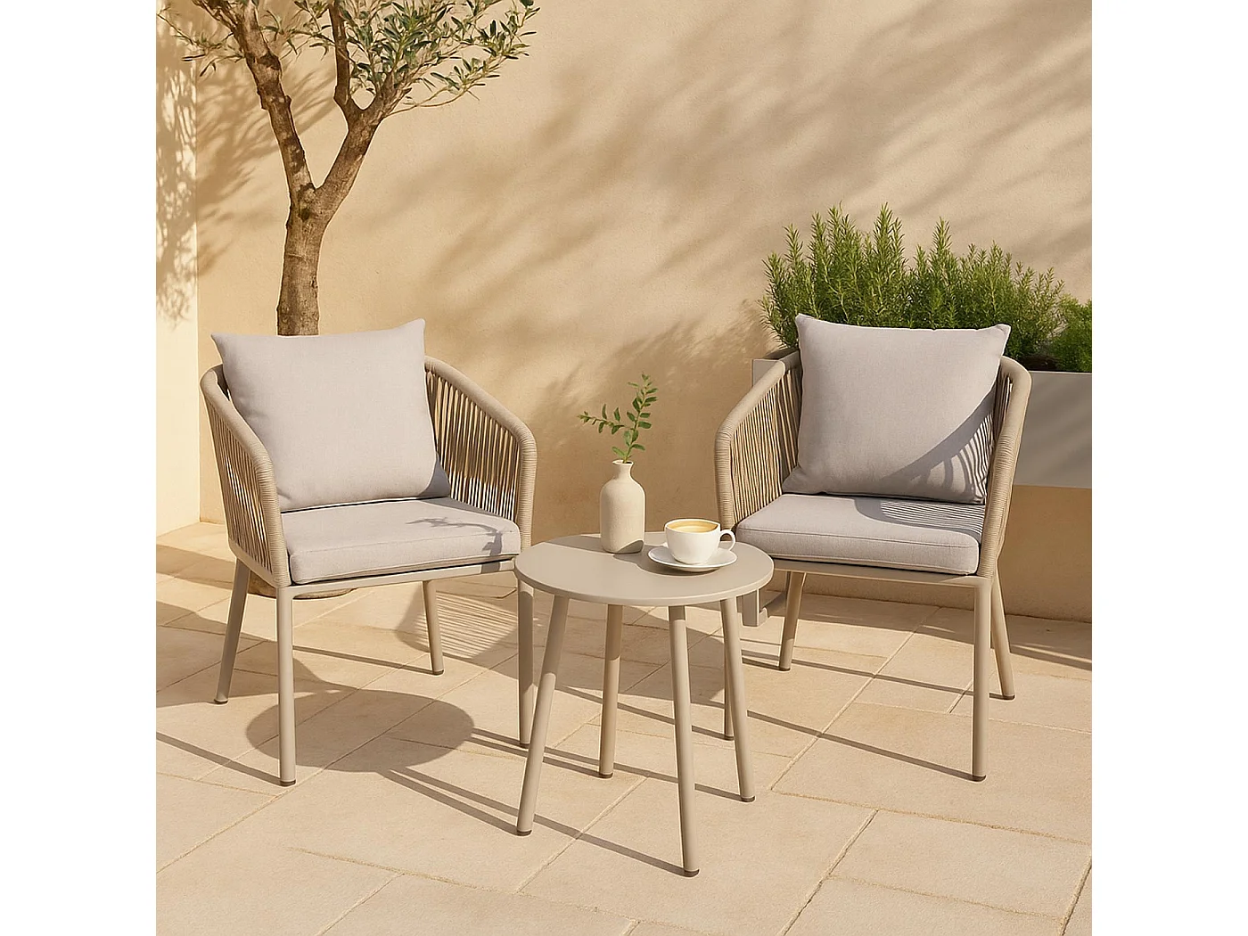 Zestaw 2 krzeseł ogrodowych MCW-N41,  jasnoszary Poduszka jasnoszary