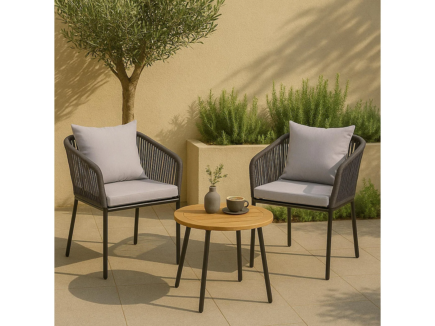 Lot de 2 chaises de jardin MCW-N41,  anthracite Coussin gris clair