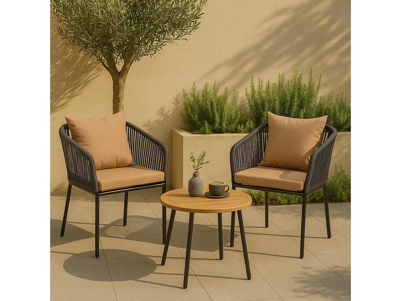 2er-Set Gartenstuhl MCW-N41, Anthrazit Kissen taupe