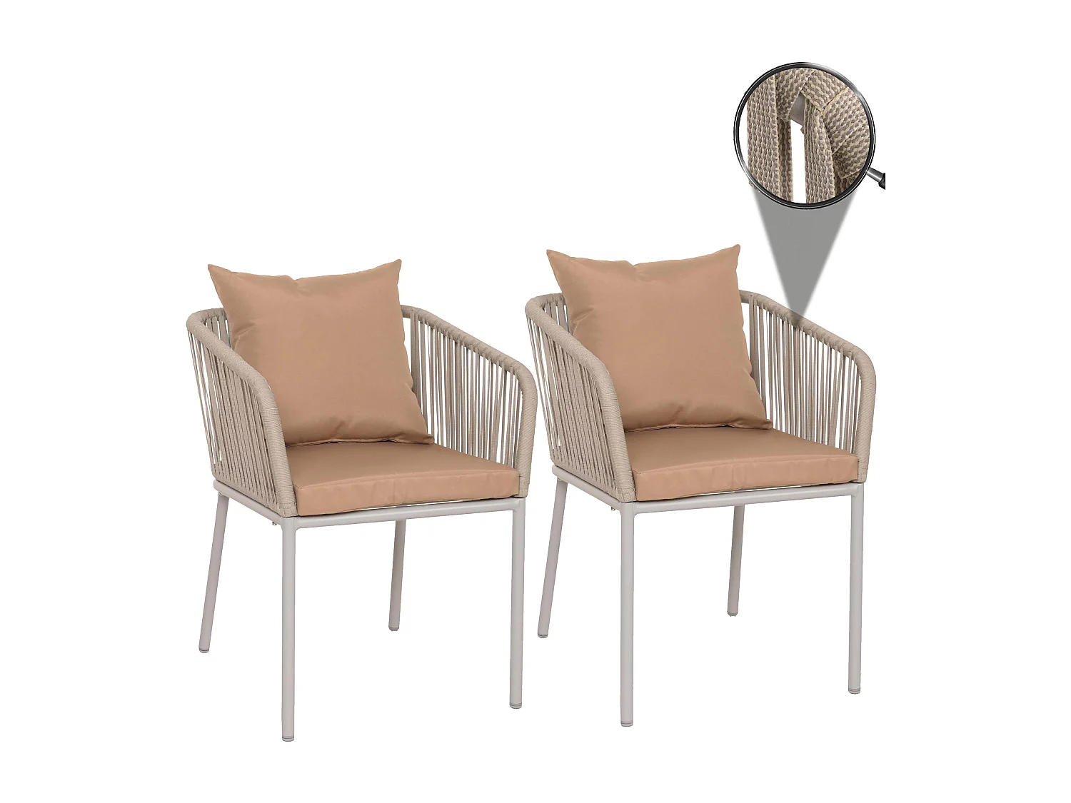 Zestaw 2 krzeseł ogrodowych MCW-N41,  jasnoszara poduszka taupe