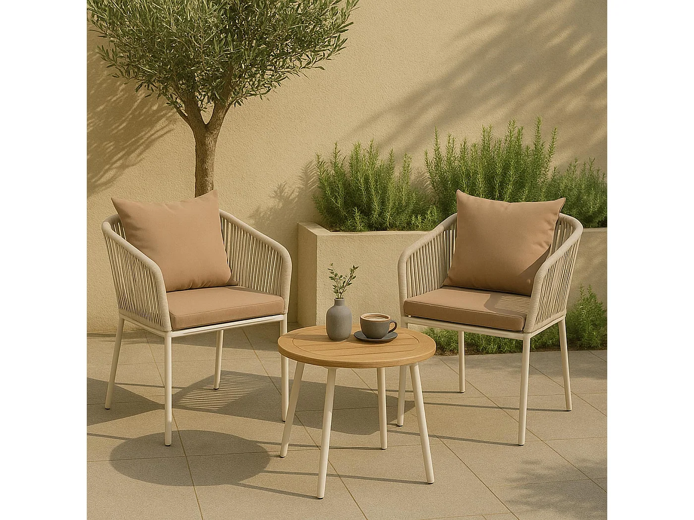 Set van 2 tuinstoelen MCW-N41,  lichtgrijs kussen taupe