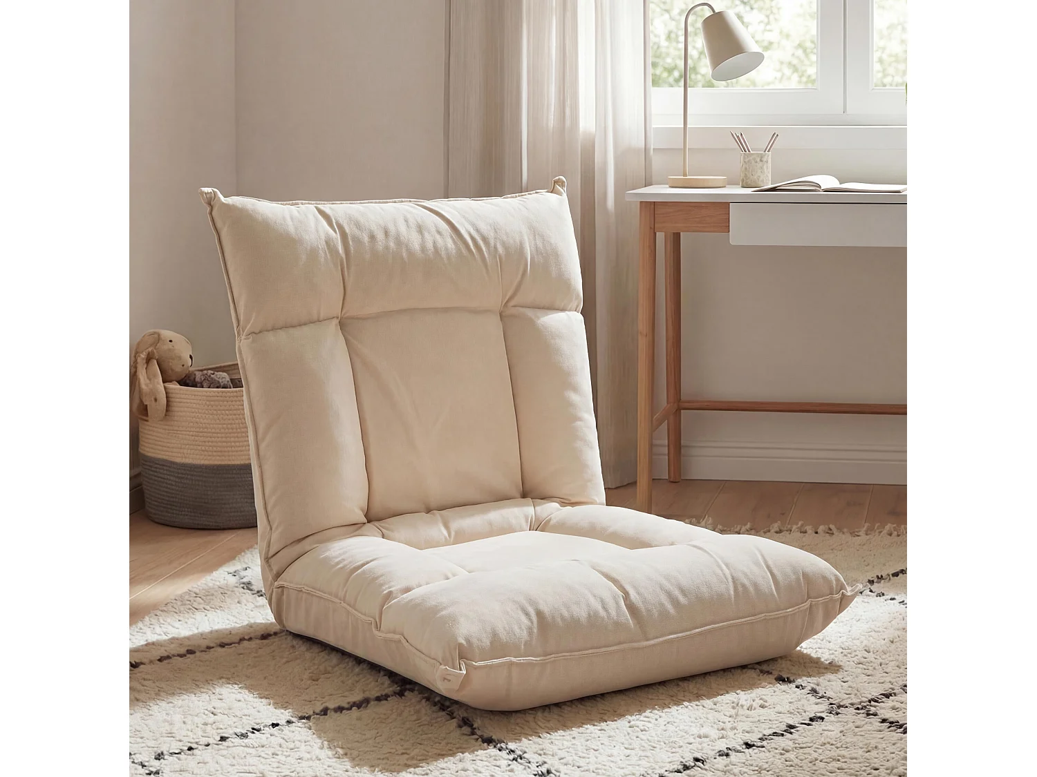 Sedia da pavimento MCW-N44, poltrona da pavimento cuscino 6 posizioni reclinabili, velluto ~ beige