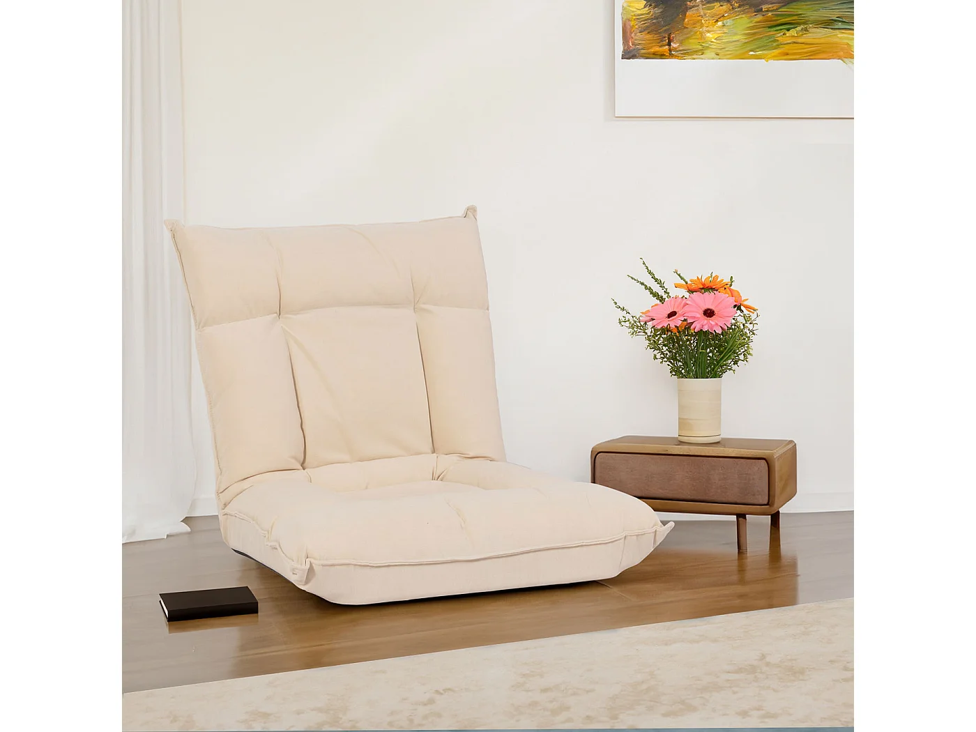 Sedia da pavimento MCW-N44, poltrona da pavimento cuscino 6 posizioni reclinabili, velluto ~ beige