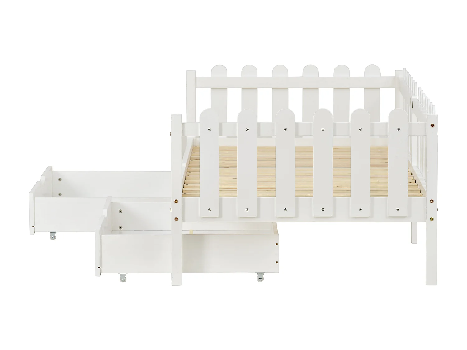 Deux tiroirs, espace de rangement sous le lit, MDF + roulettes au sol, blanc (93x67x20cm) （tiroirs uniquement）