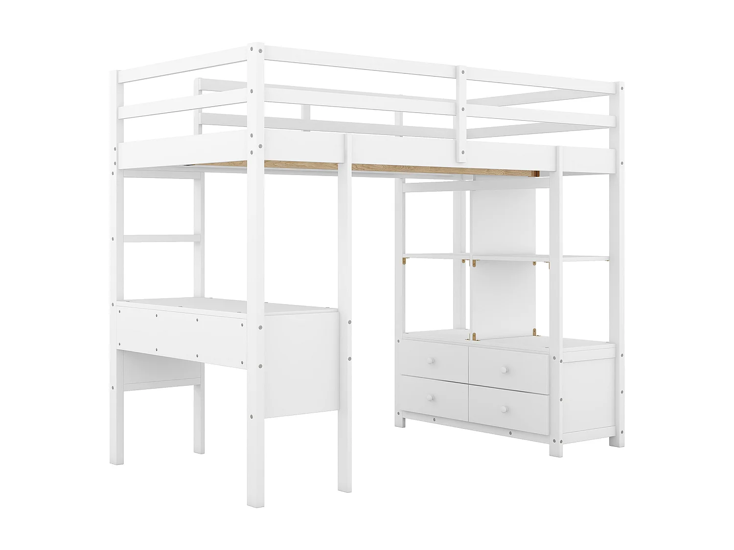 Lit mezzanine 90 x 200 cm,Lit mezzanine pour enfant avec tiroirs de rangement, sommier à lattes et bureau sous le lit,Blanc