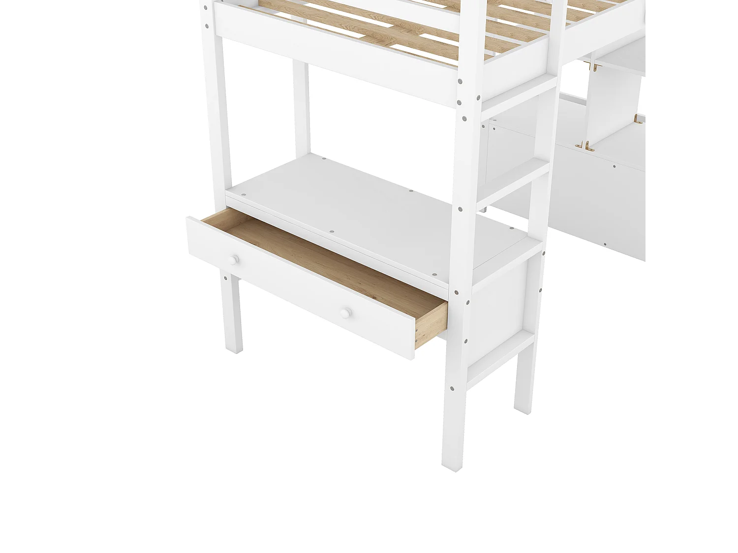Lit mezzanine 90 x 200 cm,Lit mezzanine pour enfant avec tiroirs de rangement, sommier à lattes et bureau sous le lit,Blanc
