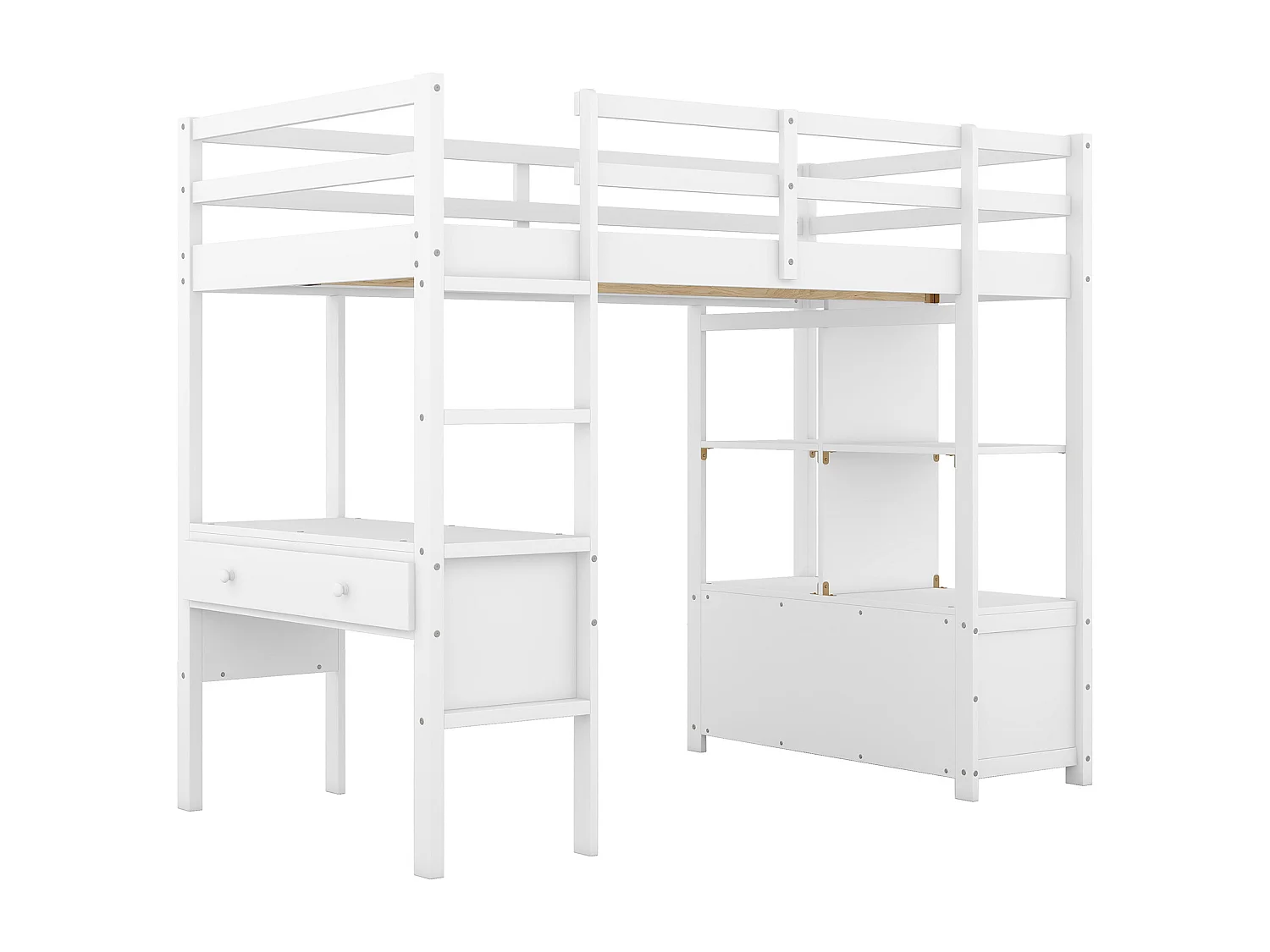 Lit mezzanine 90 x 200 cm,Lit mezzanine pour enfant avec tiroirs de rangement, sommier à lattes et bureau sous le lit,Blanc