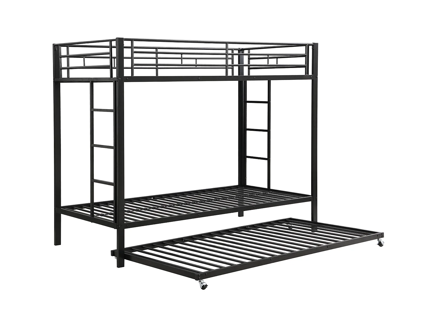 Lit superposé 90x200cm, cadre en fer, avec lit gigogne 90x190cm, sommier à lattes, et 2 échelles, certifié EN747, robuste et durable, noir
