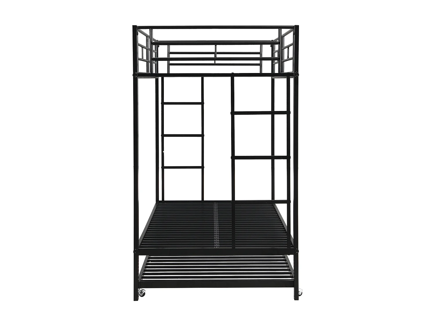 Lit superposé 90x200cm, cadre en fer, avec lit gigogne 90x190cm, sommier à lattes, et 2 échelles, certifié EN747, robuste et durable, noir