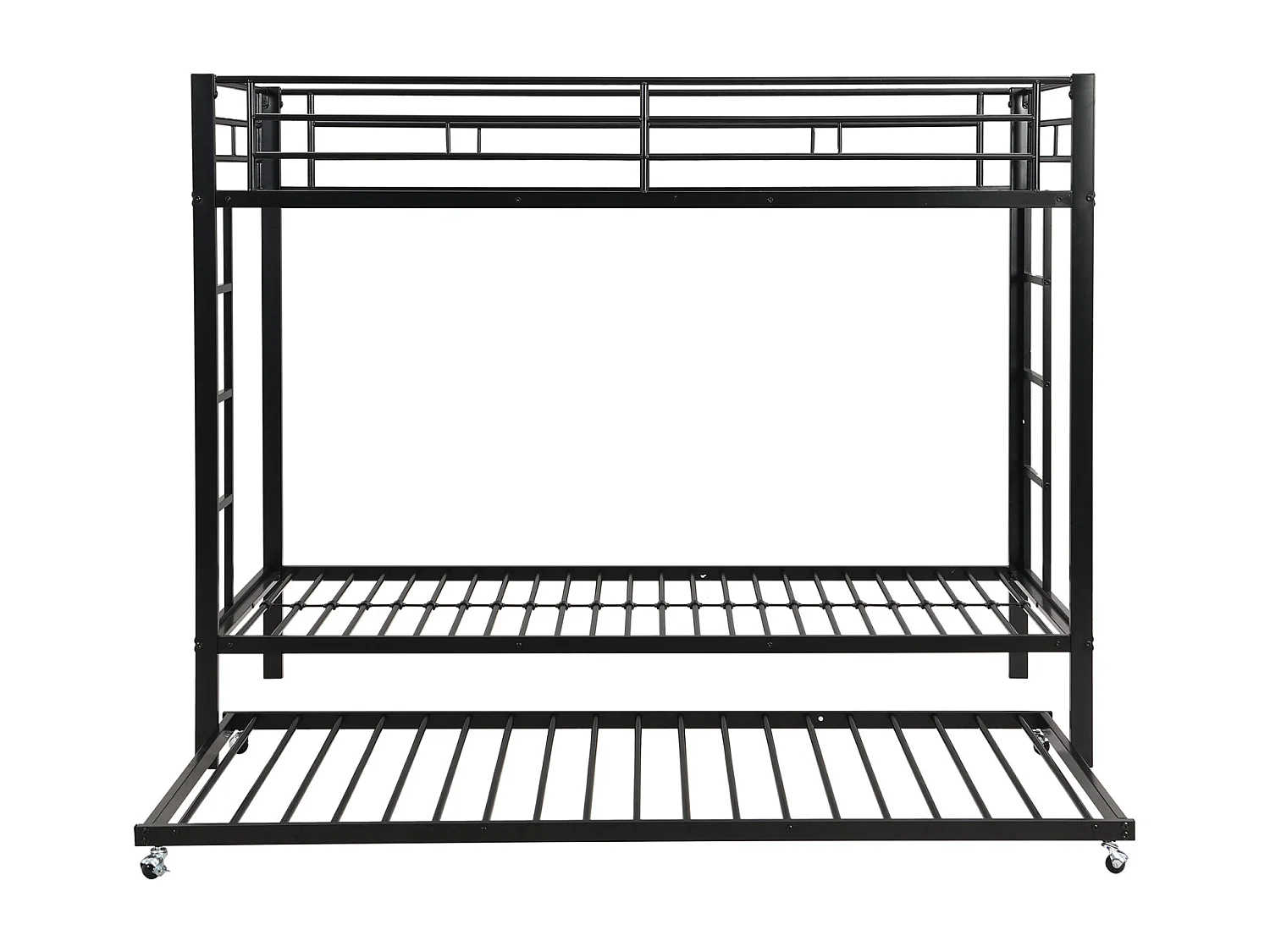 Letto a castello 90x200 cm, struttura in ferro, con letto estraibile 90x190 cm, rete a doghe e 2 scalette, certificato EN747, robusto e durevole, nero