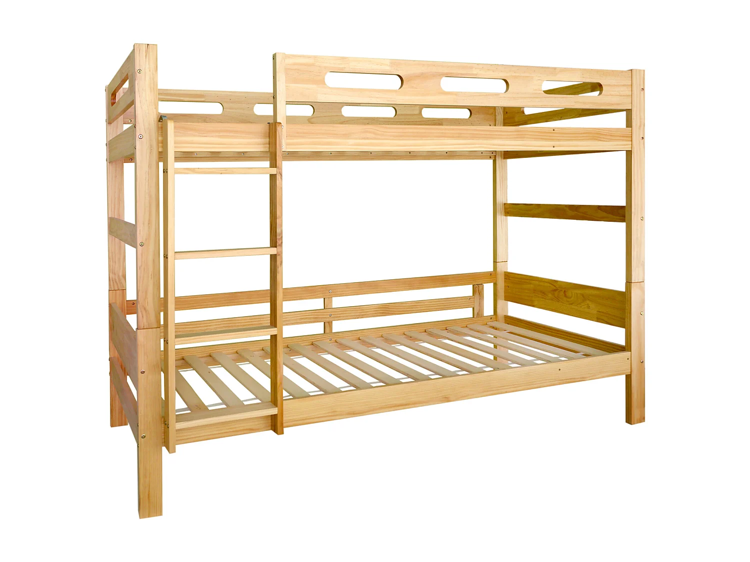 Beliche 90x200cm, capacidade para 2 pessoas, dividido em 2 camas individuais, estrutura estável em pinho, estrado de ripas incluído, fácil montagem, natural