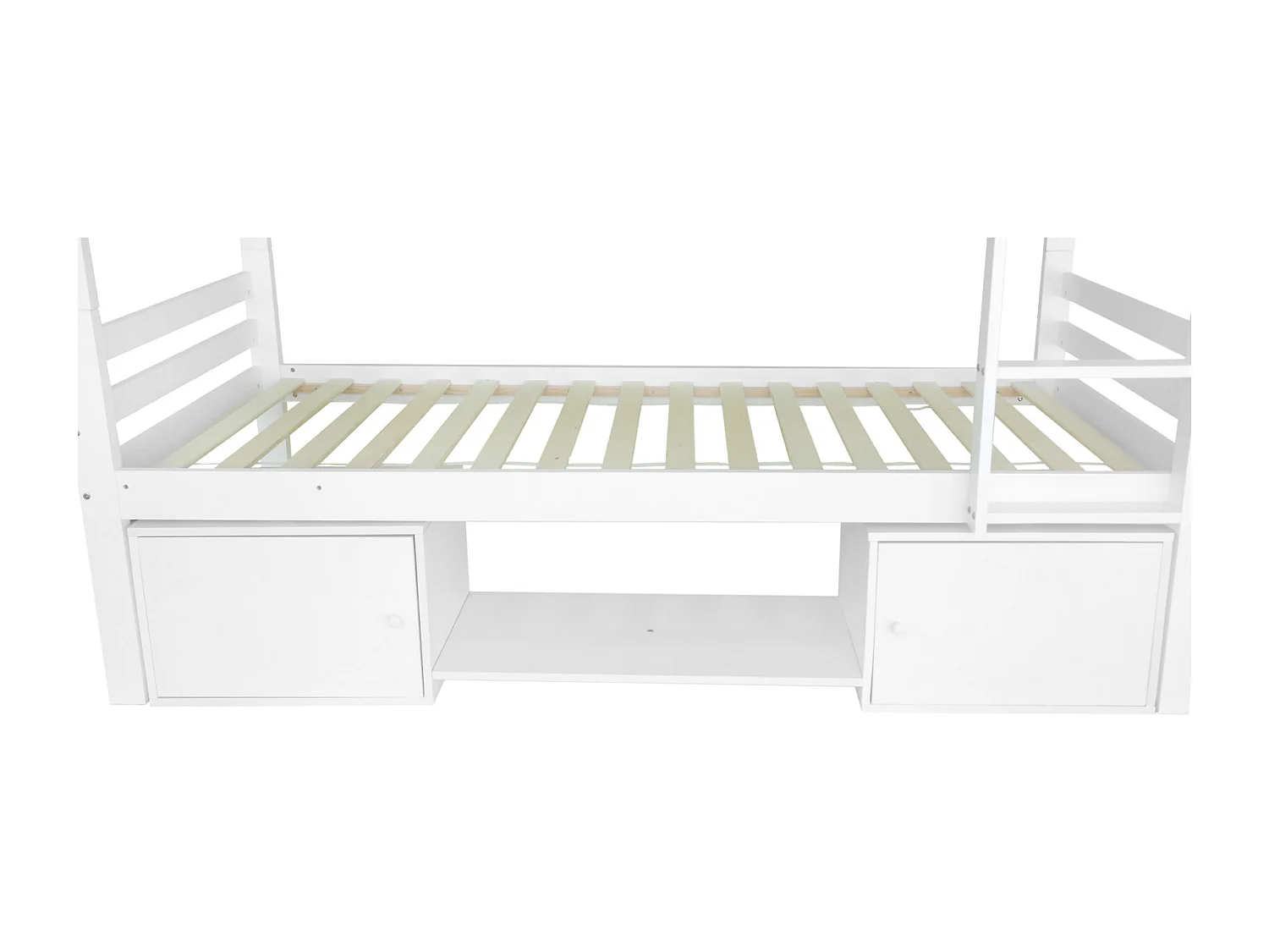 Lit superposé 90x200cm pour enfants, lit d'enfant avec étagères à chaussures et 2 casiers, lit divisé en 2 lits simples, blanc