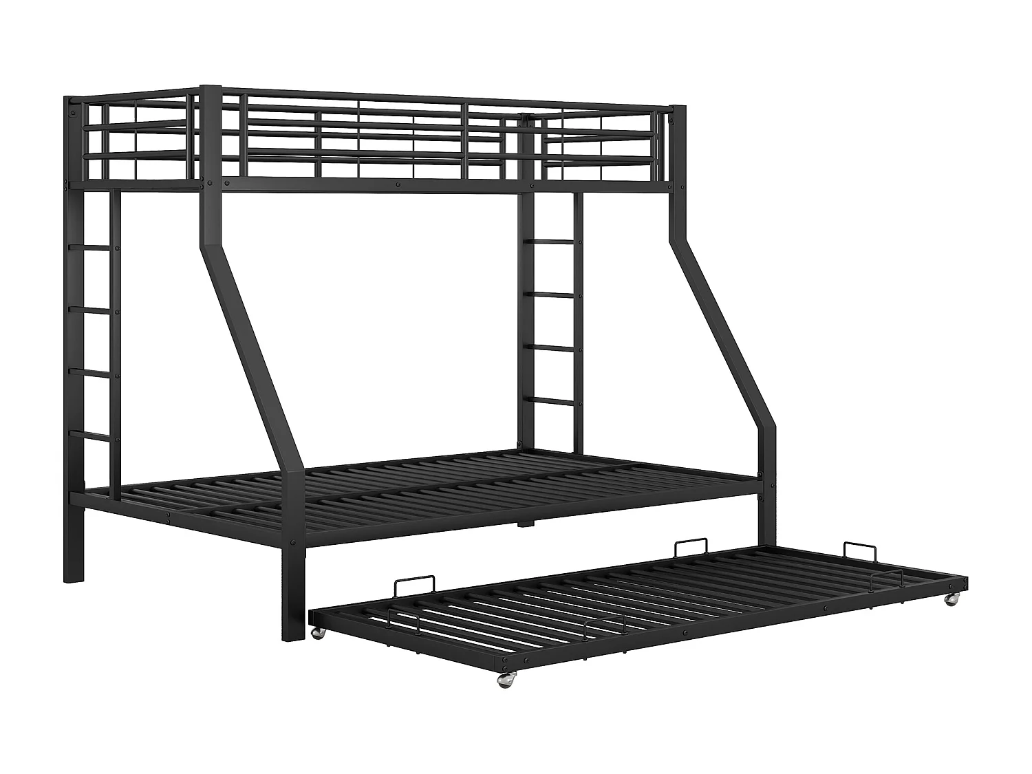 Etagenbett aus Metall mit ausziehbarem Bett 90(140)x200cm – Jugendbett mit beidseitiger Leiter für Kinder, einfach zu montieren – Schwarz