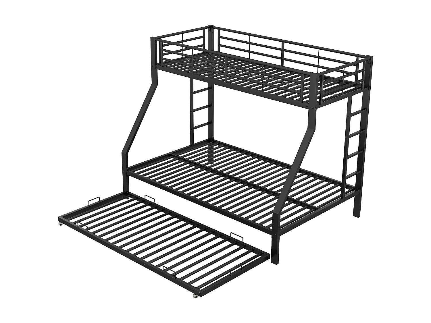 Lit superposé en métallique avec lit extensible 90(140)x200cm - lit d'adolescents avec échelle des 2 côtés pour enfants facile à monter - noir