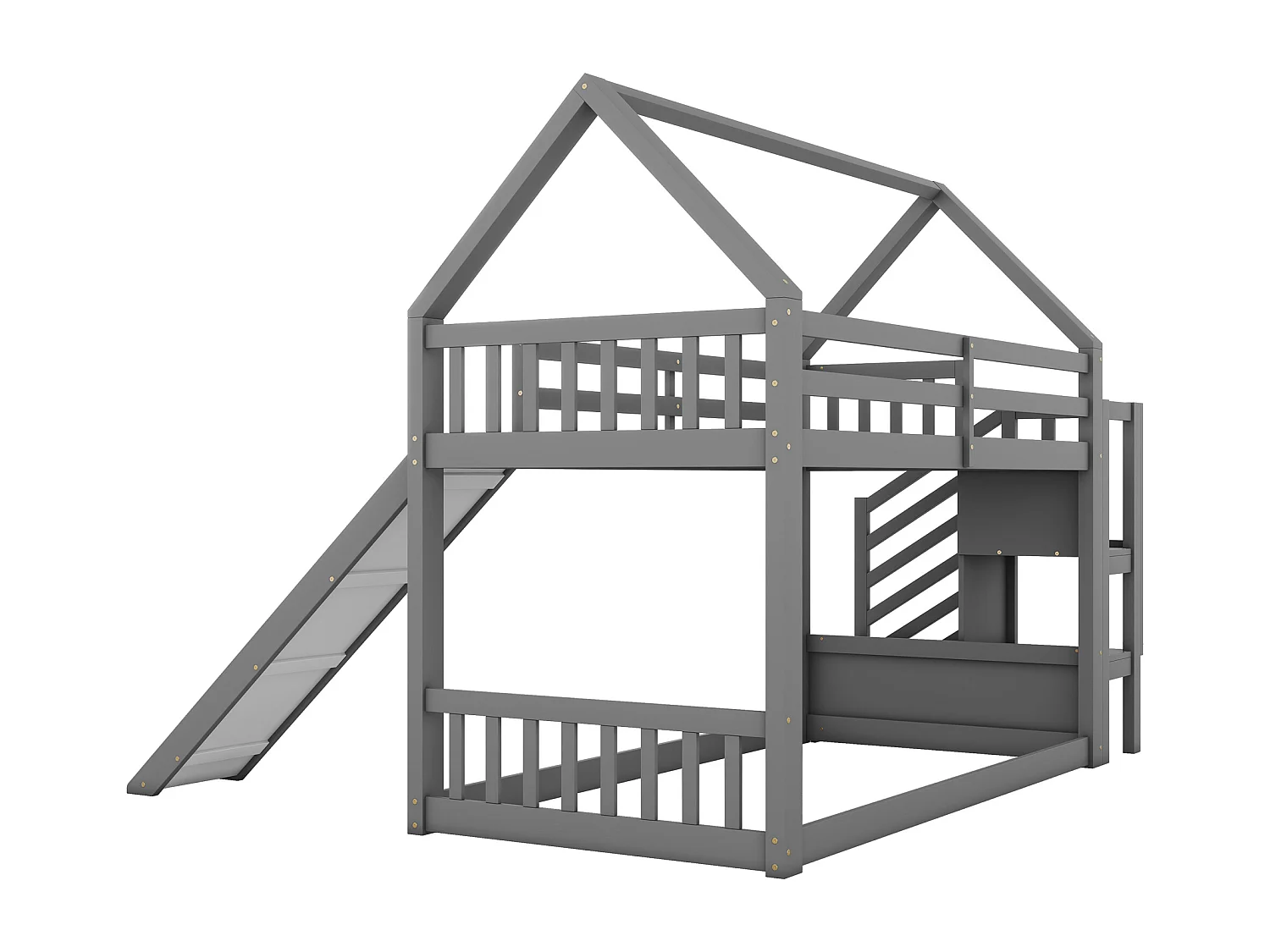 Litera de 90 x 200 cm con escalera y tobogán, cama casita, cama infantil con barandilla, cama tipo cabina (gris)