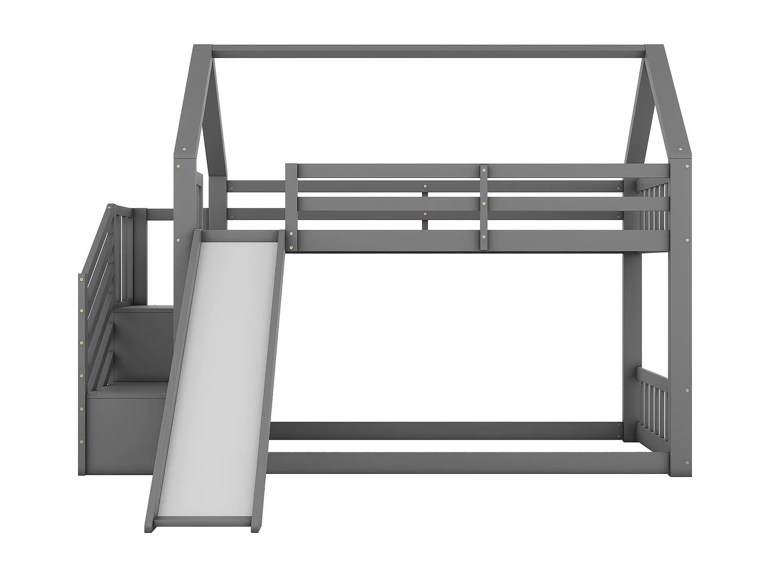 Litera de 90 x 200 cm con escalera y tobogán, cama casita, cama infantil con barandilla, cama tipo cabina (gris)