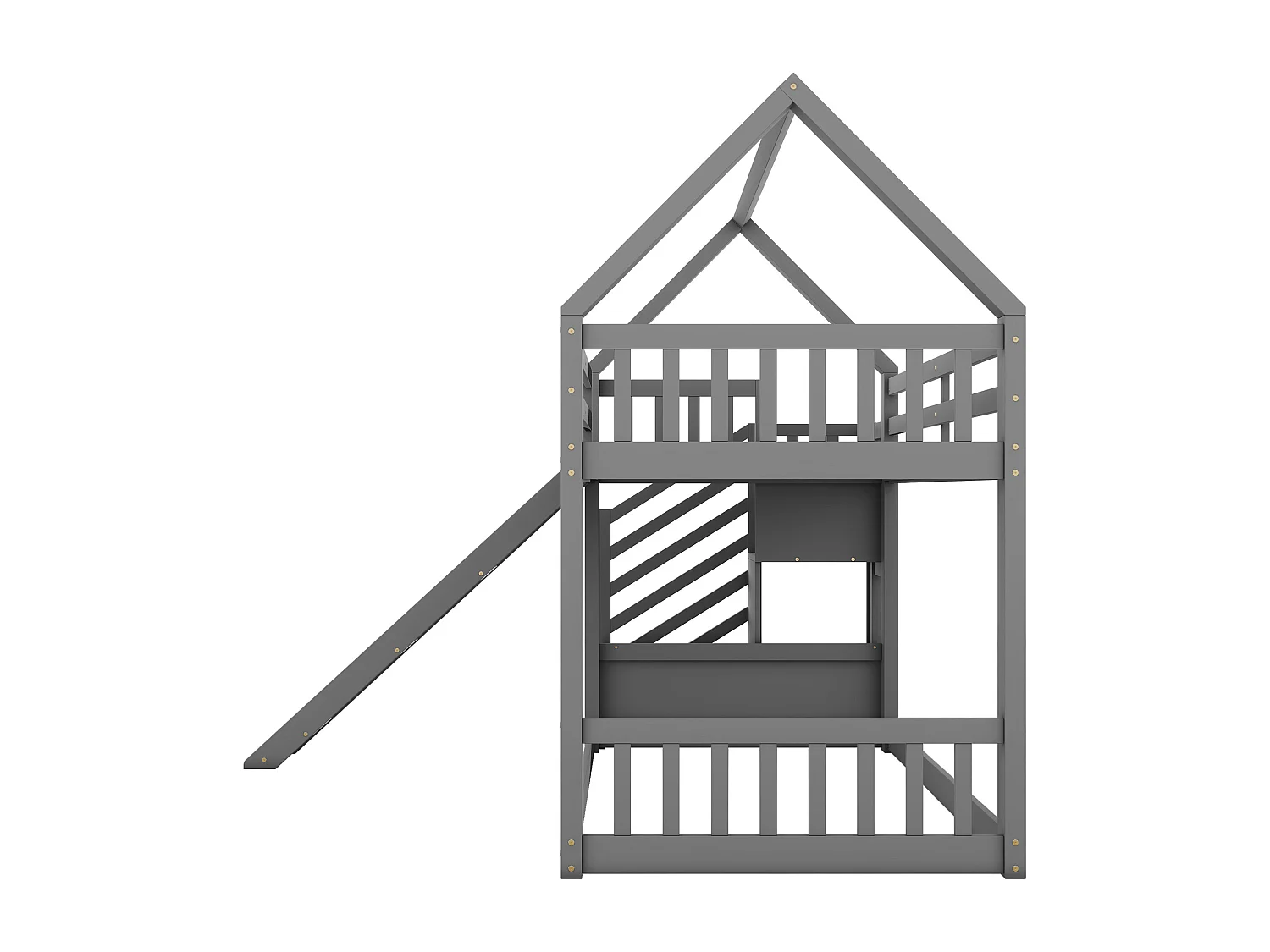 Litera de 90 x 200 cm con escalera y tobogán, cama casita, cama infantil con barandilla, cama tipo cabina (gris)