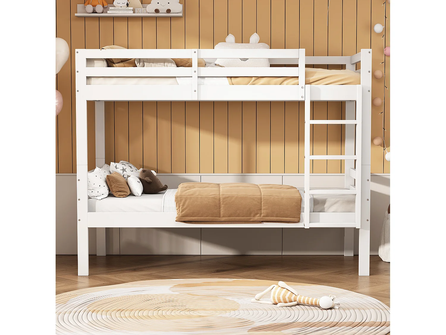 Letto a castello per bambini, letto per bambini con scaletta angolare a tre livelli e protezione anticaduta, letto diviso in 2 letti singoli