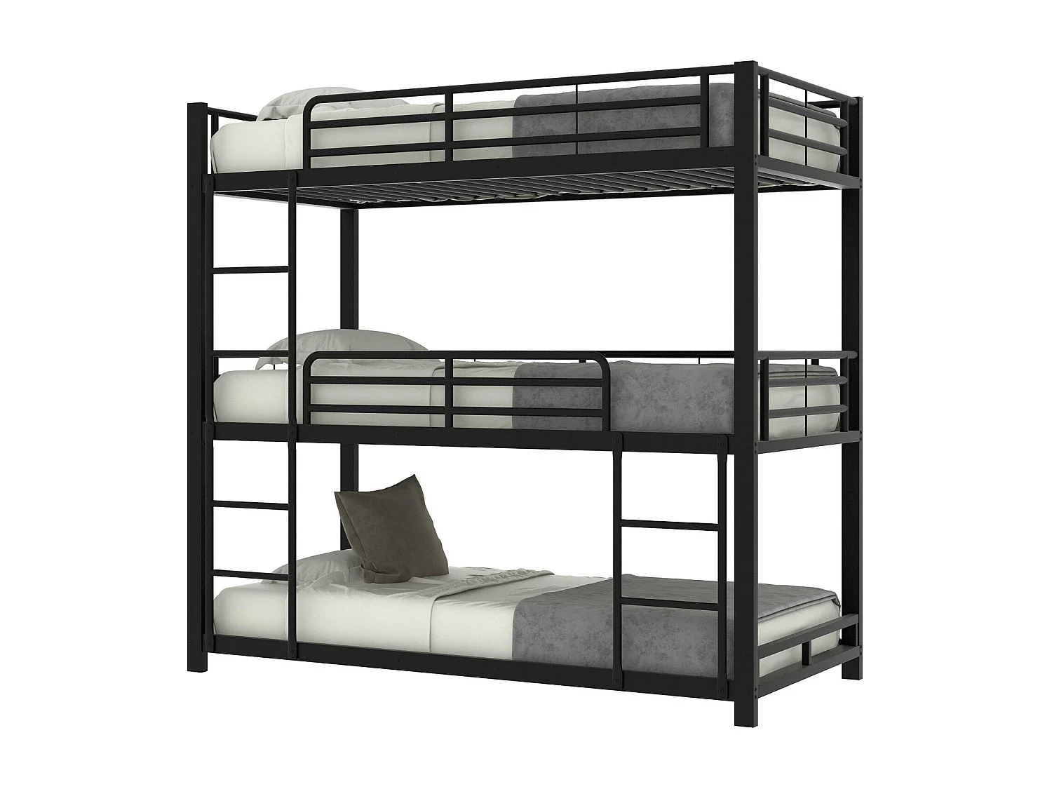 Drievoudig stapelbed 90x200cm, metalen bedframe met ladders, voor kinderen, tieners en volwassenen, zwart